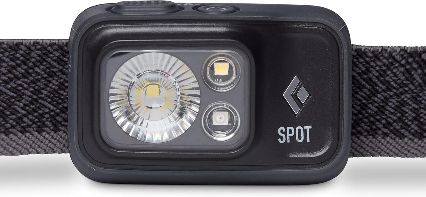 BLACK DIAMOND Spot 400 LED Headlamp, Waterproof and Dimmable Battery Powered Headlamp for Camping, Hiking, Running, Work, Travel with Red Light Headlamp Mode, Graphite