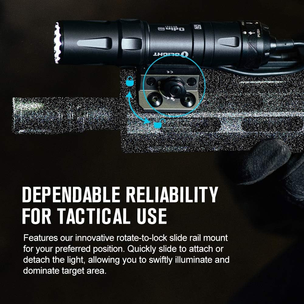 OLIGHT Odin Mini 1250 Lumens Ultra Compact Rechargeable Mlok-Mount Weaponlight, Removable Slide Rail Mount and Remote Switch, 240 Meters Beam Distance, Mlok Included