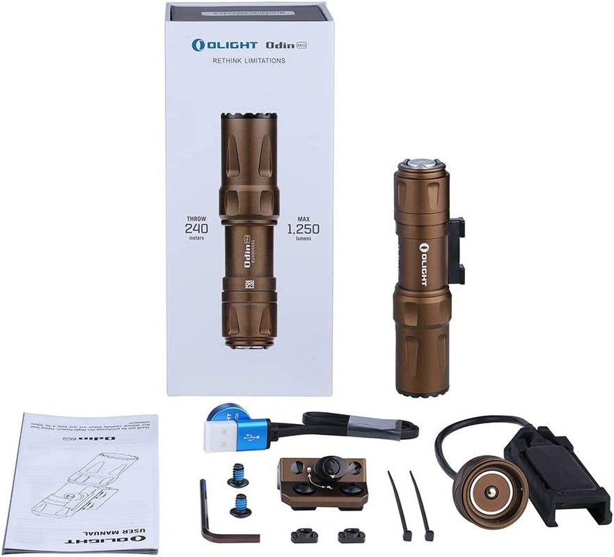 OLIGHT Odin Mini 1250 Lumens Ultra Compact Rechargeable Mlok-Mount Weaponlight, Removable Slide Rail Mount and Remote Switch, 240 Meters Beam Distance, Mlok Included