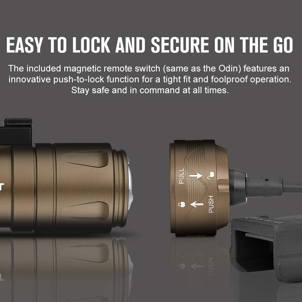 OLIGHT Odin Mini 1250 Lumens Ultra Compact Rechargeable Mlok-Mount Weaponlight, Removable Slide Rail Mount and Remote Switch, 240 Meters Beam Distance, Mlok Included