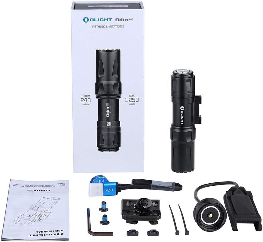 OLIGHT Odin Mini 1250 Lumens Ultra Compact Rechargeable Mlok-Mount Weaponlight, Removable Slide Rail Mount and Remote Switch, 240 Meters Beam Distance, Mlok Included