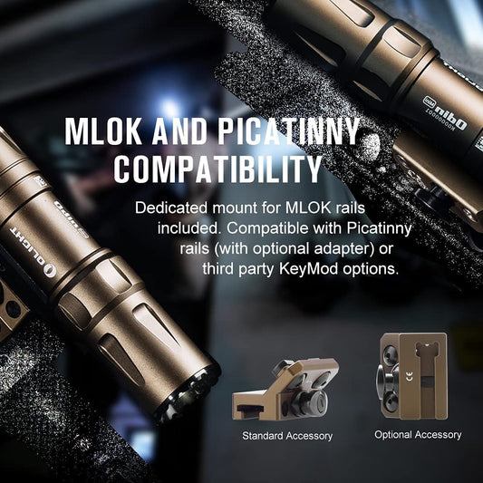 OLIGHT Odin Mini 1250 Lumens Ultra Compact Rechargeable Mlok-Mount Weaponlight, Removable Slide Rail Mount and Remote Switch, 240 Meters Beam Distance, Mlok Included