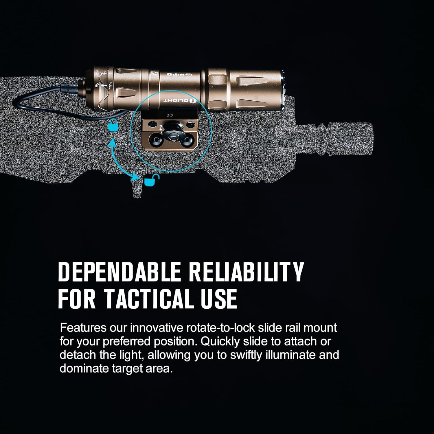 OLIGHT Odin Mini 1250 Lumens Ultra Compact Rechargeable Mlok-Mount Weaponlight, Removable Slide Rail Mount and Remote Switch, 240 Meters Beam Distance, Mlok Included